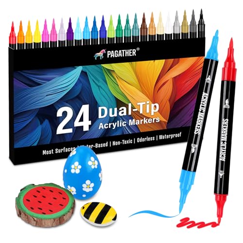 Pagather Acryl-Marker mit 24 Farben – Doppelspitze, Acryl-Marker für Stifte für Holz, Leinwand, Stein, Steinmalerei, Glas, Keramikoberflächen, Bastelarbeiten, Kunstbedarf Pagather Acryl-Marker mit 24 Farben – Doppelspitze, Acryl-Marker für Stifte für Holz, Leinwand, Stein, Steinmalerei, Glas, Keramikoberflächen, Bastelarbeiten, Kunstbedarf von Pagather