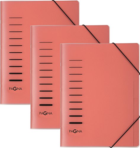 3 Stück Pagna Ordnungsmappe 6-teilig aus PP, Eckspanngummi, farbiger Registerkarton [ rot ] von Pagna
