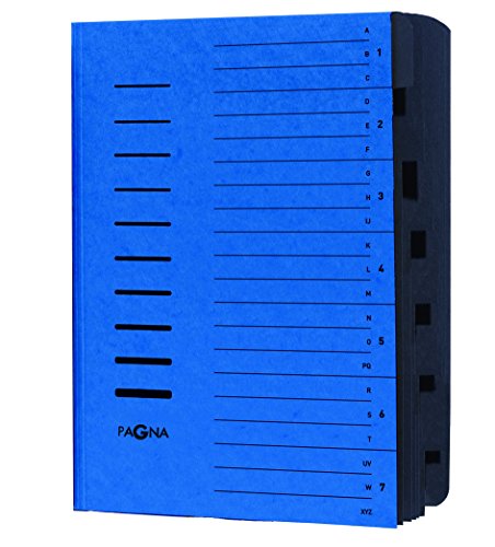 Pagna 24081-02 Ordnungsmappe 7-teilig Pressspan, Eckspanngummi, schwarzes Griffregister Aufdruck 1-7/A-Z auf dem Deckel, blau von Pagna