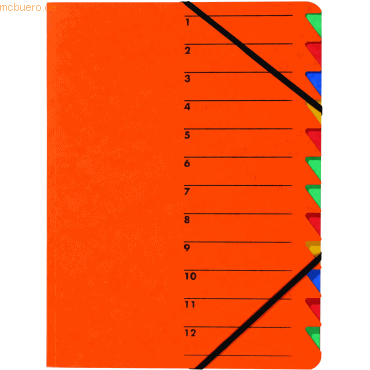 5 x Pagna Ordnungsmappe Easy A4 Karton 12 Fächer orange von Pagna