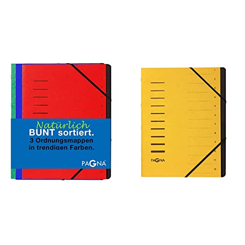 Pagna Ordnungsmappenset 12 Fächer Basic sortiert, Set mit 3 Stück, rot, blau, grün & 40059-05 Ordnungsmappe, 12-teilig, 1-12, gelb 1 Stück Pagna Ordnungsmappenset 12 Fächer Basic sortiert, Set mit 3 Stück, rot, blau, grün & 40059-05 Ordnungsmappe, 12-teilig, 1-12, gelb 1 Stück von Pagna