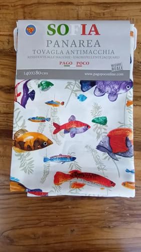 Pago Poco Runde Tischdecke, schmutzabweisend, Motiv Meer und Fische, mehrfarbig, 100 % wasserabweisend, bügelfrei. (rund x180) von Pago Poco