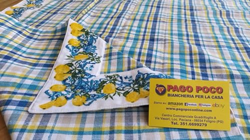 Pago Poco Tischdecke mit Zitronenmuster und buntem kariertem Hintergrund, 100% Baumwolle, in allen Größen (140 x 240 cm) von Pago Poco