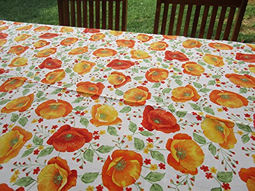 Quadratische Tischdecke mit Motiv Mohnblumen und Blumen, 100 % Baumwolle, Größe: 140 x 140 cm, hergestellt in Italien von Pago Poco