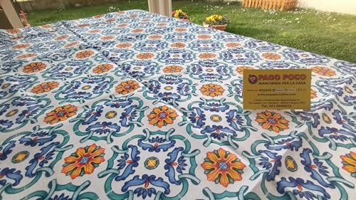 Rechteckige Tischdecke, schmutzabweisend, Majolika, Farbe Blau, 100 % wasserabweisend, Größe: 120 x 160 cm. von Pago Poco