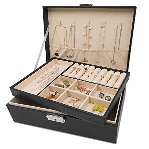 Pahajim Schmuckaufbewahrung für Damen Mädchen, Schmuckkästchen 2-stöckige Schmuckkasten PU-Leder Schmuckschatulle Jewelry Organizer Schmuckbox für Ringe, Ohrringe, Armbänder und Halsketten Pahajim Schmuckaufbewahrung für Damen Mädchen, Schmuckkästchen 2-stöckige Schmuckkasten PU-Leder Schmuckschatulle Jewelry Organizer Schmuckbox für Ringe, Ohrringe, Armbänder und Halsketten von Pahajim