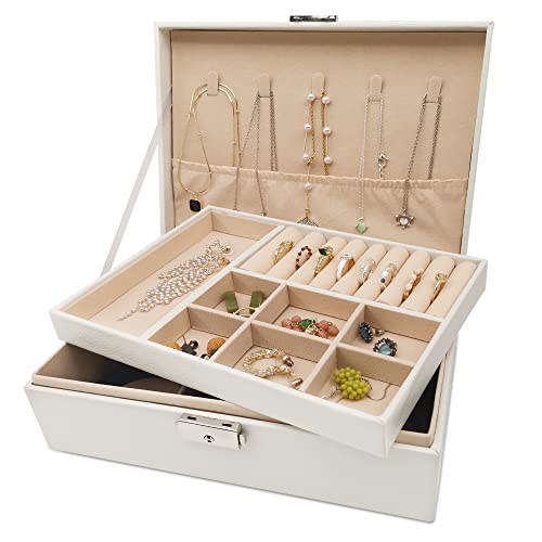 Pahajim Schmuckaufbewahrung für Damen Mädchen, Schmuckkästchen 2-stöckige Schmuckkasten PU-Leder Schmuckschatulle Jewelry Organizer Schmuckbox für Ringe, Ohrringe, Armbänder und Halsketten von Pahajim