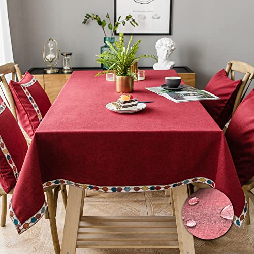Pahajim Tischdecke Baumwolle Leinen Einfacher Stil abwaschbar Tischwäsche Wasserdicht Abwischbare Tischdecken Home Küche Dekoration(Rot, Rechteckig/Oval, 135 x 220 cm, 6-8 sitzes) von Pahajim