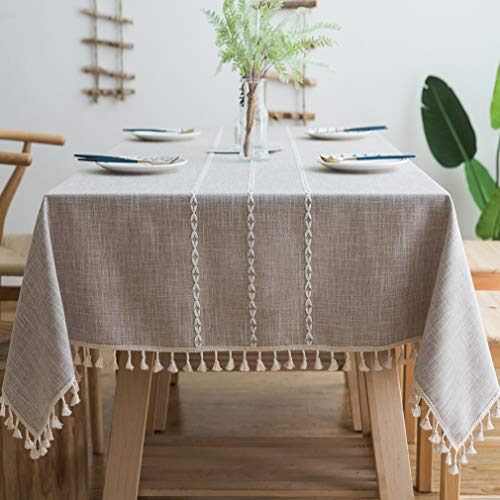 Pahajim Tischdecke Quaste Baumwolle Leinen Elegante Tischdecke waschbare Küchentischabdeckung für Speisetisch (Mode Braun, Rechteckig/Oval, 140 x 200 cm, 4-6 sitzes) von Pahajim