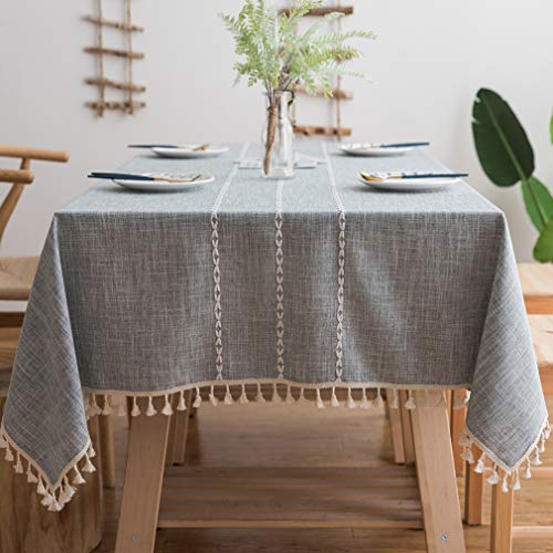 Pahajim Tischdecke Quaste Baumwolle Leinen Elegante Tischdecke waschbare Küchentischabdeckung für Speisetisch (Mode Grau, Rechteckig/Oval, 140 x 180 cm, 4-6 sitzes) von Pahajim
