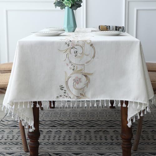 Pahajim Tischdecke Quaste Baumwolle Leinen Elegante Tischdecke waschbare Küchentischabdeckung für Speisetisch (Rechteckig/Oval, 140 x 260 cm, 8-10 sitzes) von Pahajim