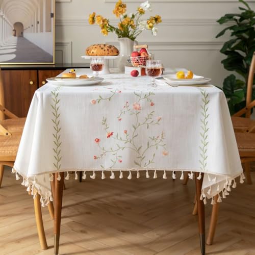 Pahajim Tischdecke Rechteckig Baumwolle Leinen Tischdecke Boho Tischdecke Abwaschbar Quasten Design für Küche, Esszimmer, Wohnzimmer, Outdoor, Biertisch(140 x 180 cm) von Pahajim