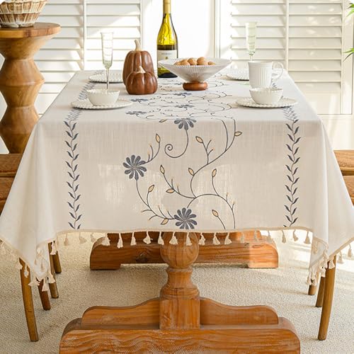 Pahajim Tischdecke Rechteckig Baumwolle Leinen Tischdecke Boho Tischdecke Abwaschbar Quasten Design für Küche, Esszimmer, Wohnzimmer, Outdoor, Biertisch(140 x 260 cm) von Pahajim