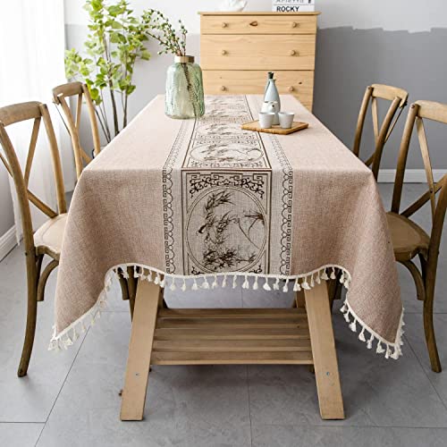 Pahajim Tischdecke Quadratisch Baumwolle Leinen Tischdecke Boho Abwaschbare Tischdecke Quasten Design für Outdoor Garten Home Küche Speisetisch (Braun,140 x 140 cm) von Pahajim