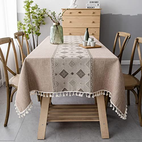 Pahajim Tischdecke Rechteckige Baumwolle Leinen Tischdecke Abwaschbar Quasten Design Gartentischdecke für Couchtisch Home Küche Speisetisch Dekoration(Braun,140 x 180 cm) von Pahajim