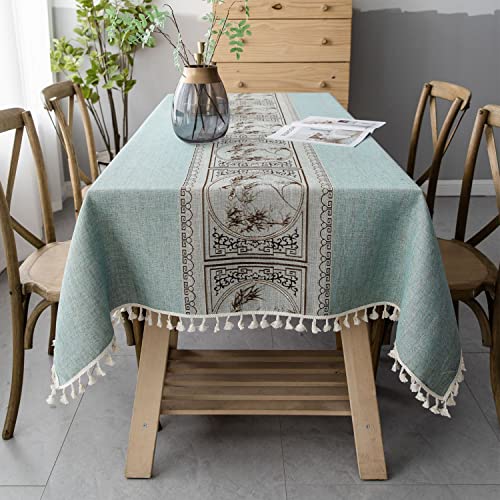 Pahajim Tischdecke Quadratisch Baumwolle Leinen Tischdecke Boho Abwaschbare Tischdecke Quasten Design für Outdoor Garten Home Küche Speisetisch (Grün,140 x 140 cm) von Pahajim