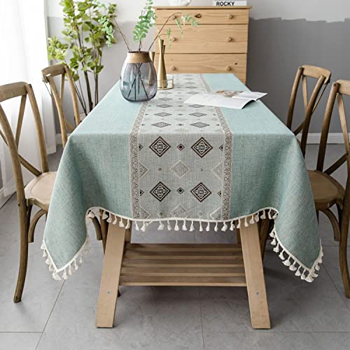 Pahajim Tischdecke Quadratisch Baumwolle Leinen Tischdecke Boho Abwaschbare Tischdecke Quasten Design für Outdoor Garten Home Küche Speisetisch (Grün,140 x 140 cm) von Pahajim