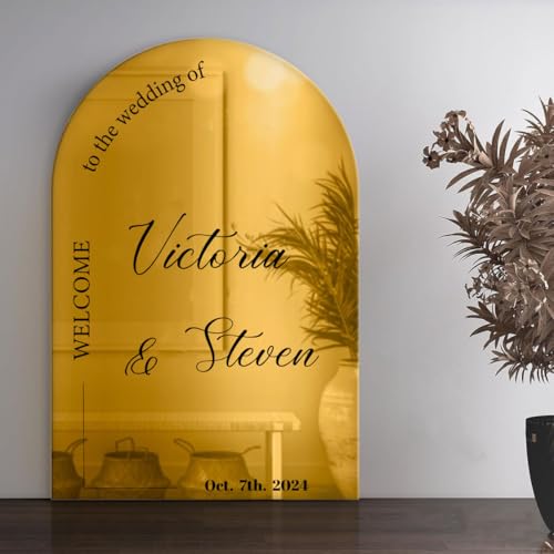 Pahdecor Personalisierbares Hochzeitsschild aus Acryl – goldenes Spiegel-Hochzeitsschild, Brautparty-Schild, Zeremonie und Empfangsschild, fügen Sie die Namen des Brautpaares zur Hochzeitszeit und Pahdecor Personalisierbares Hochzeitsschild aus Acryl – goldenes Spiegel-Hochzeitsschild, Brautparty-Schild, Zeremonie und Empfangsschild, fügen Sie die Namen des Brautpaares zur Hochzeitszeit und von Pahdecor