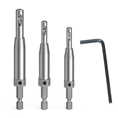 3-teiliges Sechskantschaftbohrer-Set, selbstzentrierender Bohrer mit Sechskantschlüssel, 6,35 mm Bohrer für Tür, Fenster, Schrankscharnier, Pilotloch 3-teiliges Sechskantschaftbohrer-Set, selbstzentrierender Bohrer mit Sechskantschlüssel, 6,35 mm Bohrer für Tür, Fenster, Schrankscharnier, Pilotloch von Paicreate