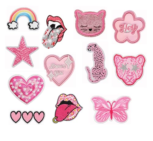 12 Stück rosa Stil Bügelbilder Mädchen Bügelbilder Set Nähen auf Eisen auf bestickte Aufnäher Applikation für Kleidung, Jacken, Kleid, Hut, Jeans, DIY-Zubehör 12 Stück rosa Stil Bügelbilder Mädchen Bügelbilder Set Nähen auf Eisen auf bestickte Aufnäher Applikation für Kleidung, Jacken, Kleid, Hut, Jeans, DIY-Zubehör von Paictheix