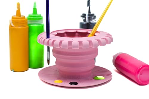 Zusammenklappbarer Pinselreiniger (All-in-One) Fine Art, Studio, Klassenzimmer, Pinselhalter und Silikon-Reinigungssystem für Acryl, Aquarell und wasserbasierte Medien (Pink) von Paint Puck