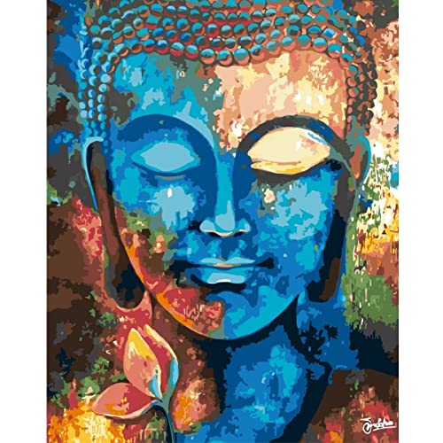 Painteree DIY set | Malen nach Zahlen erwachsene | Farbiger Buddha von Gulistaan (40x50 cm) | Eingerahmt auf einem Holzrahmen mit Pinsel und Acrylfarben set von Painteree