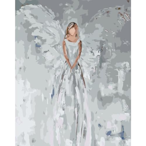 Painteree DIY Set | Malen nach Zahlen Erwachsene | Weiße Engel von Irena (40x50 cm) | Eingerahmt auf einem Holzrahmen mit Pinsel und Acrylfarben Set von Painteree