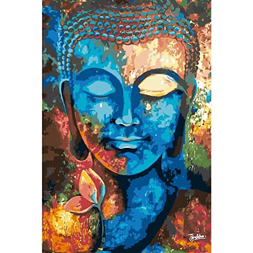 Painteree DIY set | Malen nach Zahlen erwachsene | Farbiger Buddha von Gulistaan (40x60 cm) | Eingerahmt auf einem Holzrahmen mit Pinsel und Acrylfarben set von Painteree