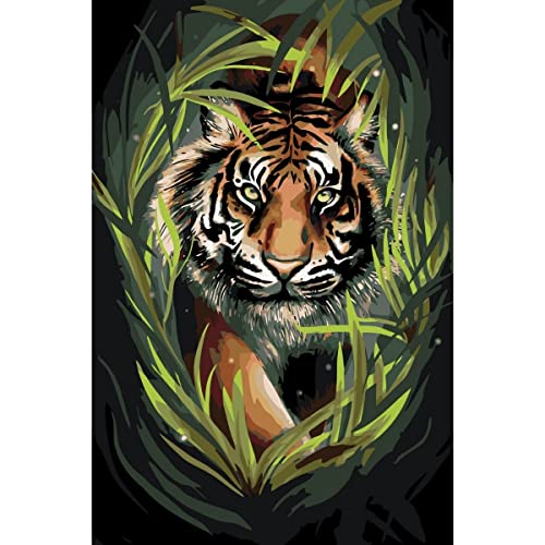 Painteree DIY set | Malen nach Zahlen erwachsene | Tiger im Dschungel von Agnieszka Mleczek (40x60 cm) | Eingerahmt auf einem Holzrahmen mit Pinsel und Acrylfarben set von Painteree
