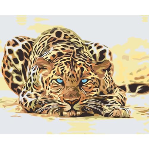 Painteree DIY set | Malen nach Zahlen erwachsene & Malen nach zahlen kinder ab 9 Jahre | Lauernder Leopard (40x50 cm) | Eingerahmt auf einem Holzrahmen mit Pinsel und Acrylfarben set von Painteree