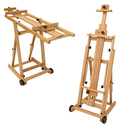 Paintersisters® Atelier-Staffelei 131, teilweise vormontiert – schneller Aufbau, waagerecht und senkrecht malen, Keilrahmen bis 195 cm, Studio-Staffelei aus massivem Buchenholz FSC®, Holzstaffelei von Paintersisters