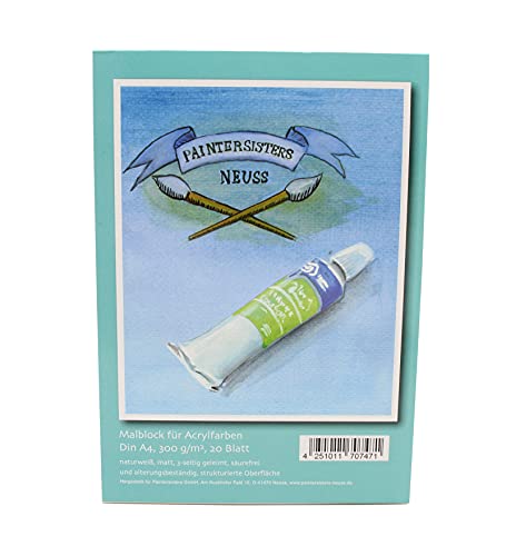 Paintersisters® Malblock A3, 20 Blatt für Acrylfarben, Block mit strukturiertem Papier 300g/m², naturweiß und matt, säurefrei von Paintersisters