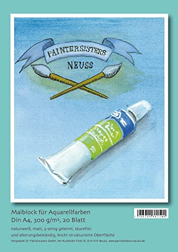 Paintersisters® Malblock A4, 20 Blatt für Aquarellfarben, Block mit strukturiertem Papier 300g/m², naturweiß und matt, säurefrei Paintersisters® Malblock A4, 20 Blatt für Aquarellfarben, Block mit strukturiertem Papier 300g/m², naturweiß und matt, säurefrei von Paintersisters