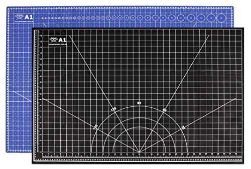 Snyderline® Schneidematte DIN A1 (60 x 90 cm) in Blau/Schwarz - beidseitig nutzbar, selbstheilende Schneideunterlage, Bedruckt in cm & inch von Snyderline