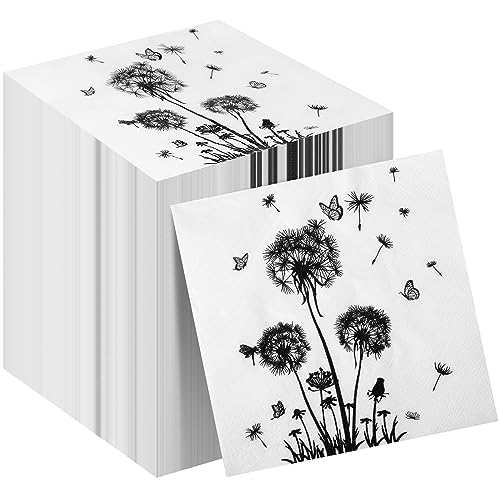 100 Blatt Pusteblumen-Gästetücher Einweg für Badezimmer Einweg-Papierservietten für Dinner-Party, Küche, Blumen-Papierhandtücher für Gästeparty-Zubehör (16,5 x 16,5 cm) von Pajean