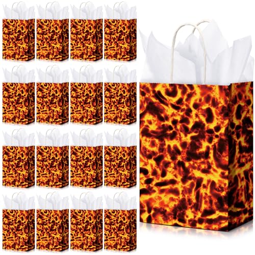 Pajean 16 Stück Lava Papiertüten Lava Party Supplies Vulkan Geburtstag Feuer Geschenk Kraft Drache Dinosaurier Thema Taschen für Bodenspiel Themenparty mit Griffen, 21,6 x 16,3 x 8,1 cm von Pajean