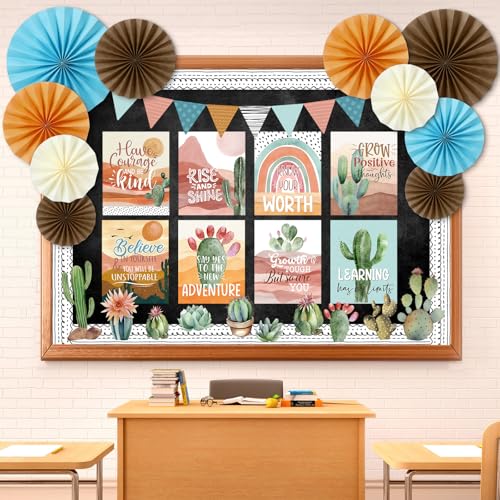 Pajean 62 Stück Growth Mindset Klassenzimmer Pinnwand Dekorationen mit 3D-Papierfächern, inspirierende Poster, Ausschnitte, Wachstumsmindset, Pinnwand für Schule, Klassenzimmer, Heimdekoration von Pajean