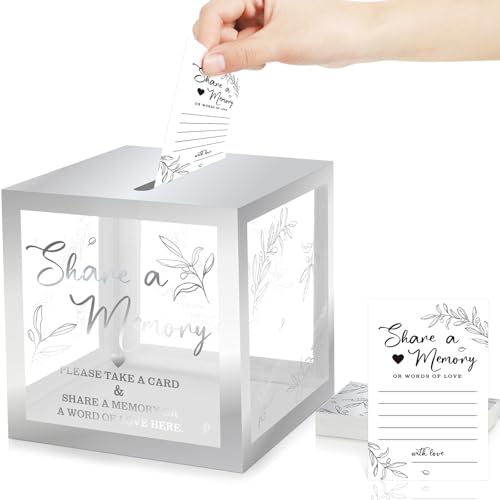 Pajean Greenery Share a Memory Card for Celebration of Life Cards Box with Transparent Windows Memory Box for Funeral Wedding Birthday Graduation Bridal Shower Guest Card Ideas (Sliver) von Pajean