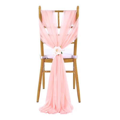 Blush Stuhlschärpen, 24 Stück, 2,4 m lang, durchsichtige Stuhlschleifen, Schärpen, Tüll, Stuhlhussen für Hochzeitszeremonie, Gangstuhl, Vorhangdekorationen von PakiInno