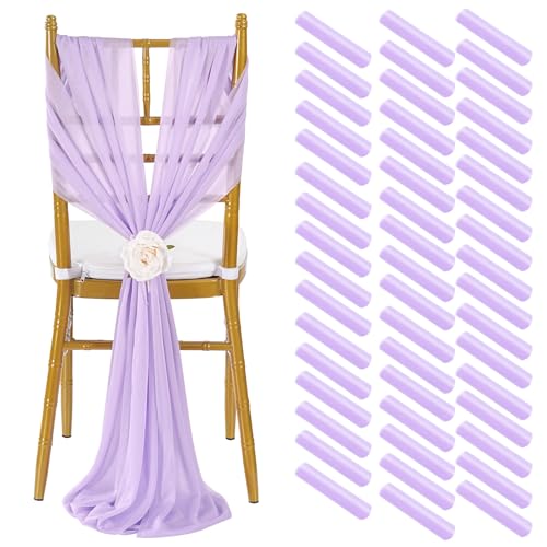 Hellviolette Stuhlschärpen, 50 Packungen, Tüll-Stuhlschleifen, Schärpen für Stuhlbezüge, 26 cm breit, 2,4 m lang, Gangstuhl-Rückenbänder für Hochzeit, Empfang, Veranstaltungen, Heimdekoration von PakiInno