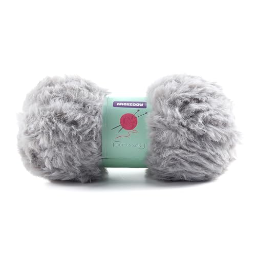 Kunstfellgarn, weich, flauschig zum Häkeln, grobes flauschiges Garn zum Häkeln von Amigurumi, Mützen, Schals, Gesamtlänge 70 Meter (dunkelgrau) von Pakulm