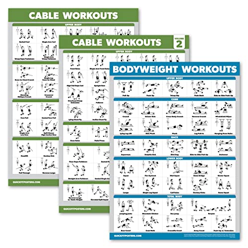 Palace Learning – 3er-Pack Kabelmaschinen-Workout-Poster Band 1 & Band 2 + Körpergewicht-Übungstabelle (laminiert, 45,7 x 61 cm) von Palace Learning