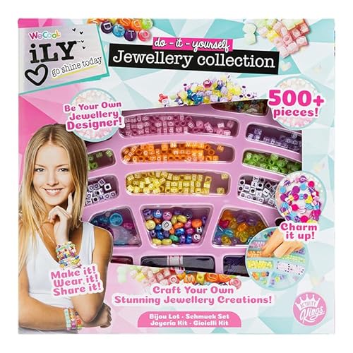 ILY DIY Schmuckherstellung Kit für Mädchen, 500+ Perlen, Freundschaftsfaden, Ohrring-Clips & mehr - Machen Sie Halsketten, Armbänder & Ohrringe, kreatives Bastelset für Partys, Übernachtungen von Paladone