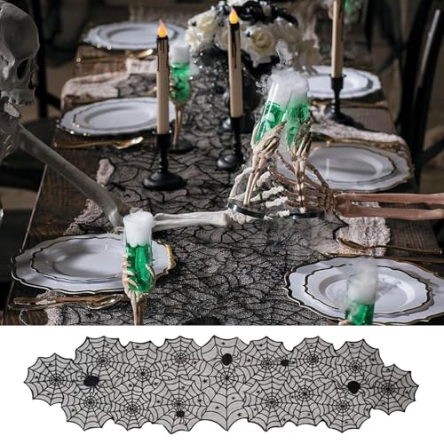 Halloween Tischdecke, Schwarz Spitze Spinnennetz Kamin Abdeckung, Platzdeckchen Deko Für Geisterhaus Horrorfilm Abend Süßes Oder Saures Buffet von Palaufr