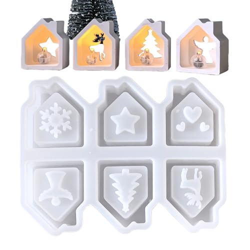 Silikonformen Gießformen Häuser Weihnachten, 6-fach Silikon GießForm Kerzenhalter Haus, Silikonform Haus Für Teelicht, Für Beton Epoxy Kunst Dekoration Seifenherstellung von Palaufr