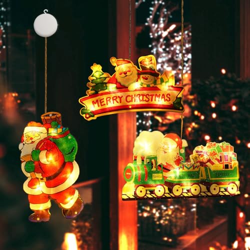 Palwin 3 Stück Saugnapf Weihnachten Lichter, LED Saugnapf Lichterkette Weihnachten, Weihnachtsbeleuchtung Innen Fenster, Fensterlichter für Weihnachtsfeier Fenster Deko(Batterie Nicht Enthalten) von Palwin