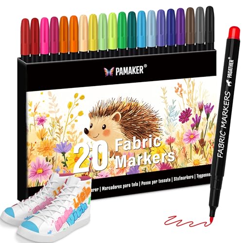 20 Textilstifte – Waschmaschinenfest und Permanent für T-Shirts, Stofftaschen, Schuhe und mehr – Ungiftig, ideal für Kinder und Erwachsene von Pamaker