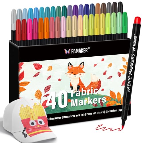 40 Textilstifte – Waschmaschinenfest und Permanent für T-Shirts, Stofftaschen, Schuhe und mehr – Ungiftig, ideal für Kinder und Erwachsene von Pamaker