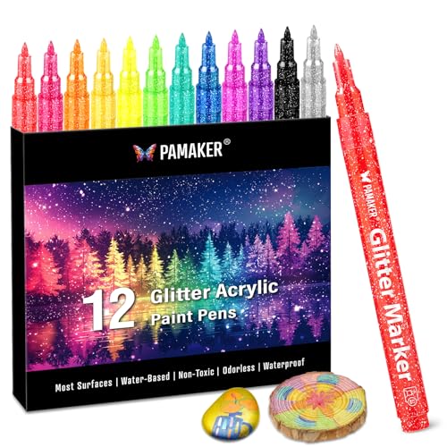 Pamaker 12 Farben Glitzer Acrylstifte – 0,7mm Extra Feine Spitze, Glitzer Filzstifte auf Wasserbasis für Basteln, Karten, Holz, Glas, Steine & DIY Kunstprojekte Pamaker 12 Farben Glitzer Acrylstifte – 0,7mm Extra Feine Spitze, Glitzer Filzstifte auf Wasserbasis für Basteln, Karten, Holz, Glas, Steine & DIY Kunstprojekte von Pamaker