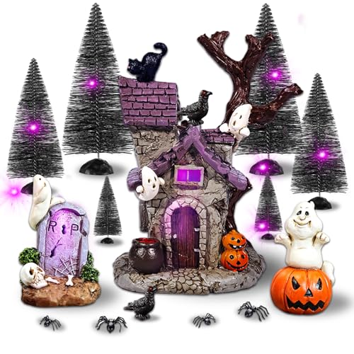 Pamonrueer Halloween-Geister- und Kürbishaus-Statue, Figur, Halloween-Dorf-Zubehör, Spukhaus, Dekoration, Grabstein von Pamonrueer
